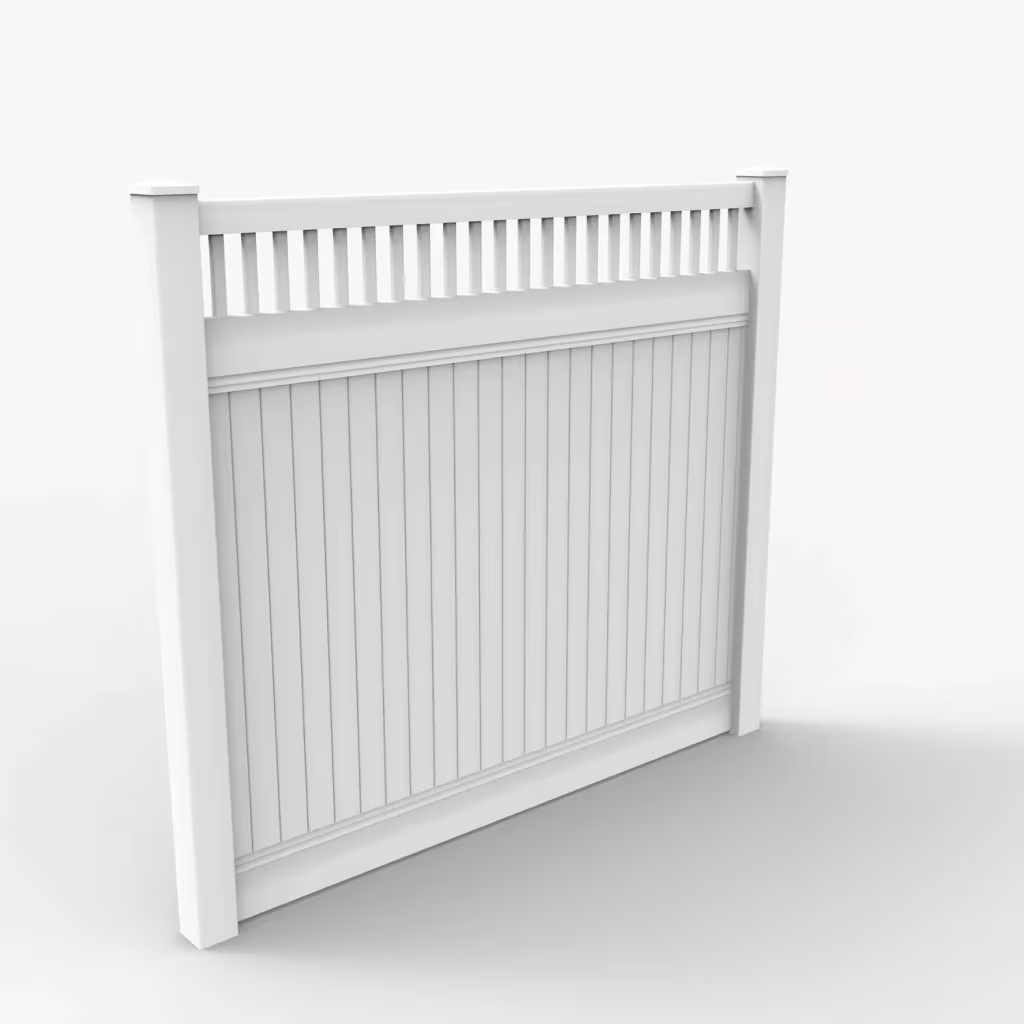 White vertical privacy with picket vertical top 7 ft fence, main view