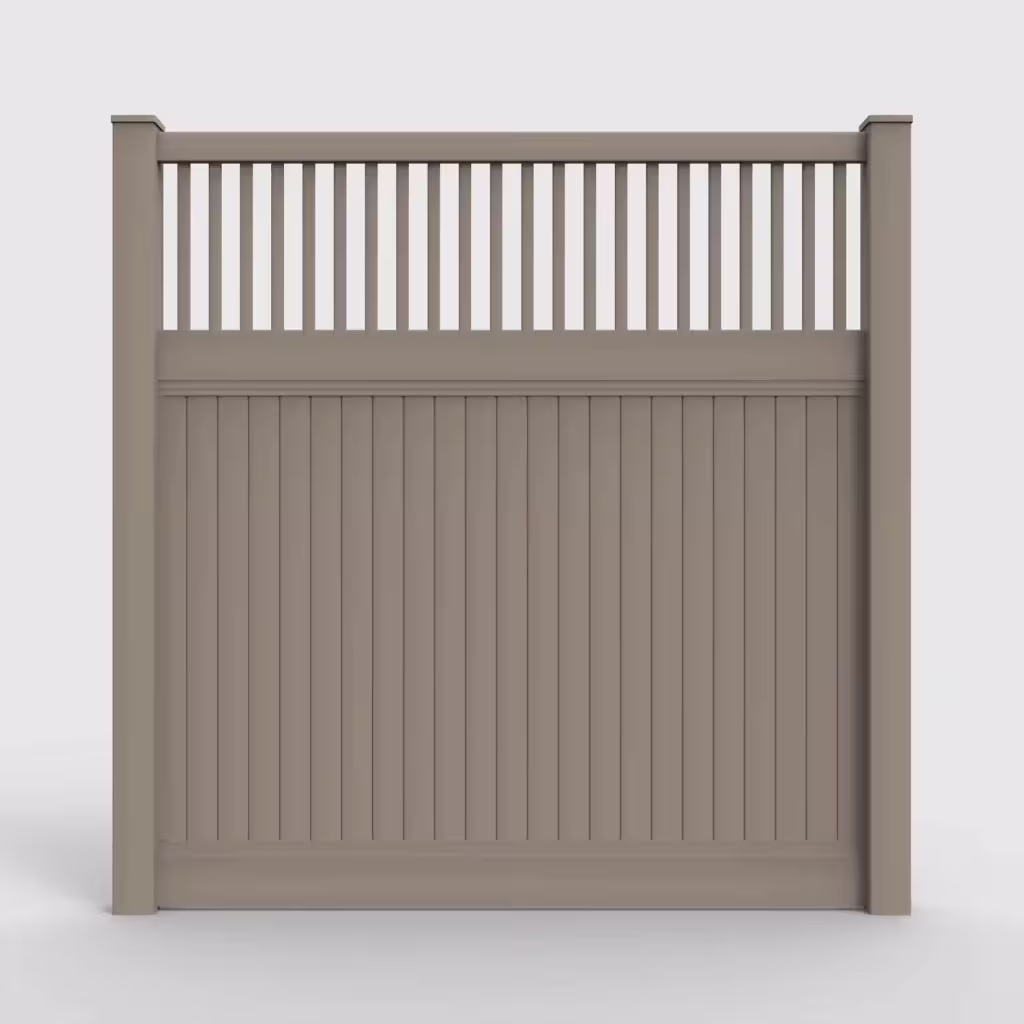Clay vertical privacy with picket vertical top 8 ft fence, front view