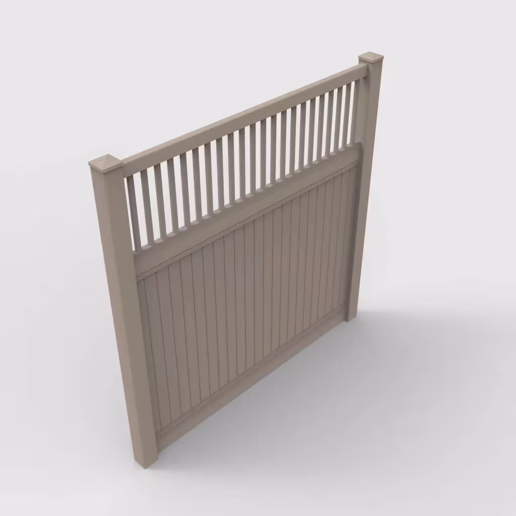 Clay vertical privacy with picket vertical top 8 ft fence, isometric view