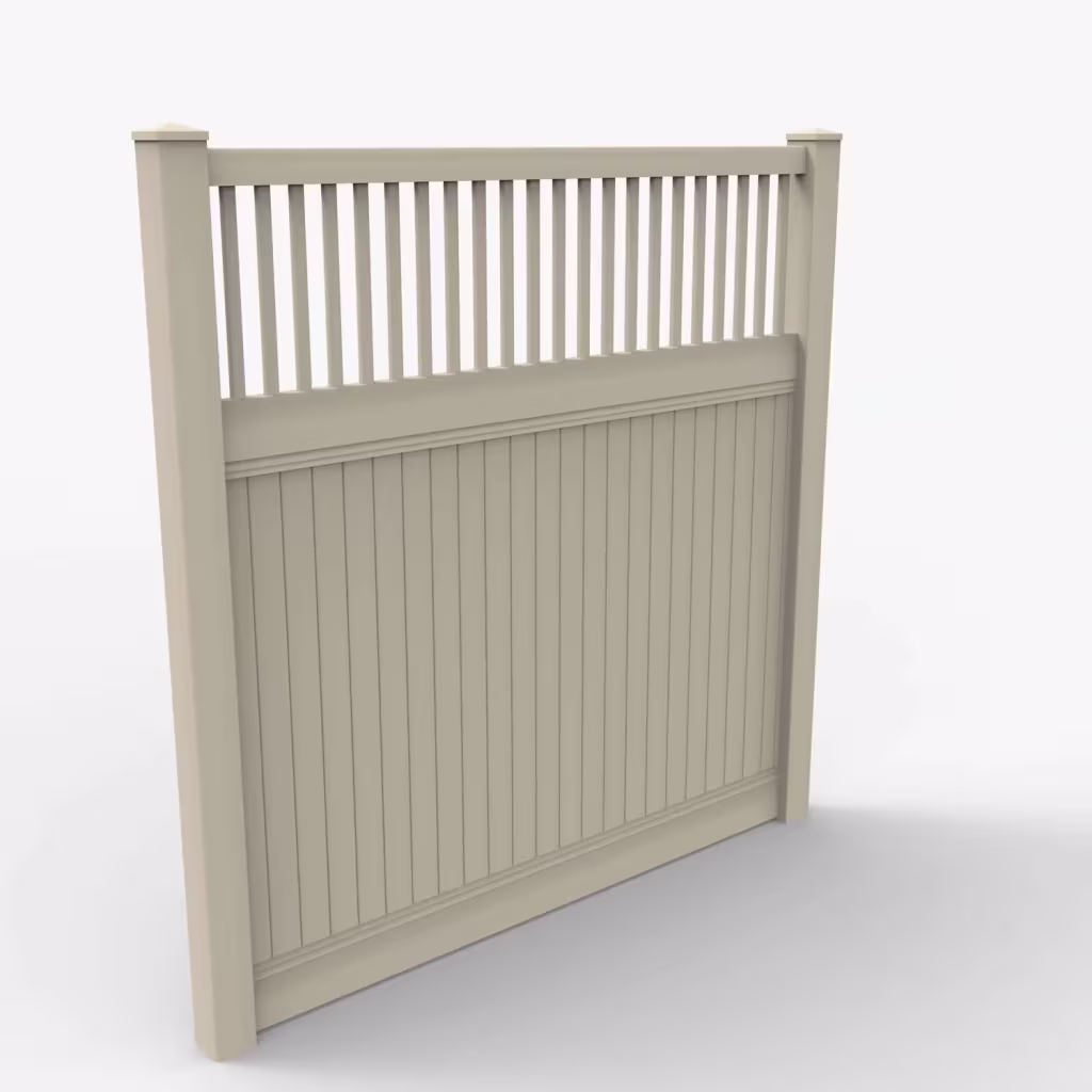 Tan vertical privacy with picket vertical top 8 ft fence, main view