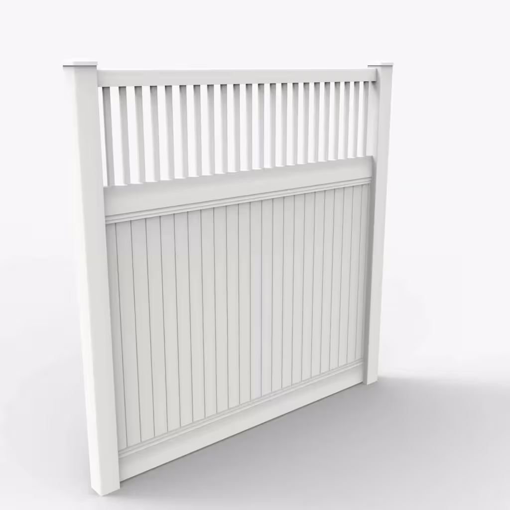 White vertical privacy with picket vertical top 8 ft fence, main view