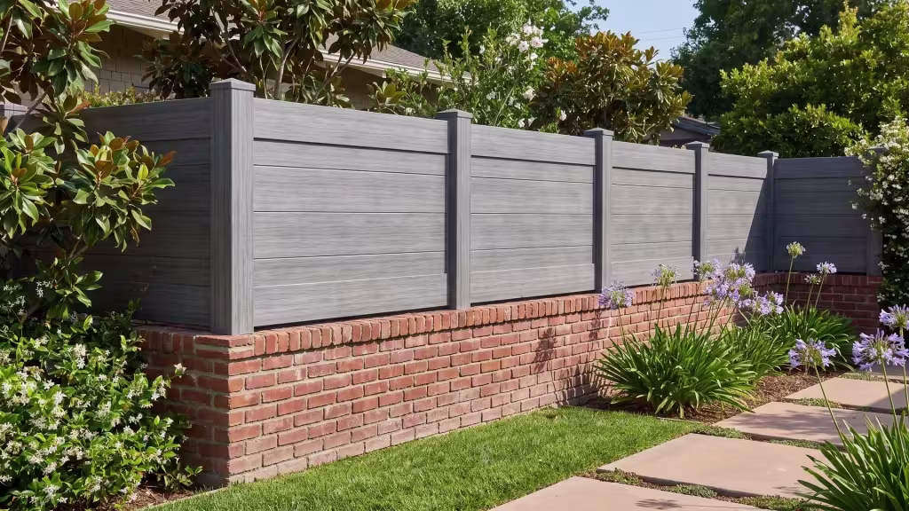 Arctic Blend vinyl wall topper set on top of an existing red brick boundary wall at a Craftsman bungalow